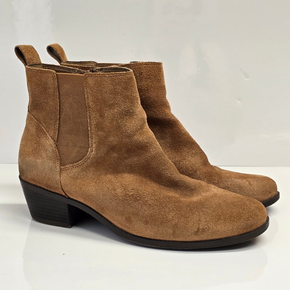 Vionic Roseland Boots Womens 10 Wide Tan Suede Ankle Bootie Comfort Western